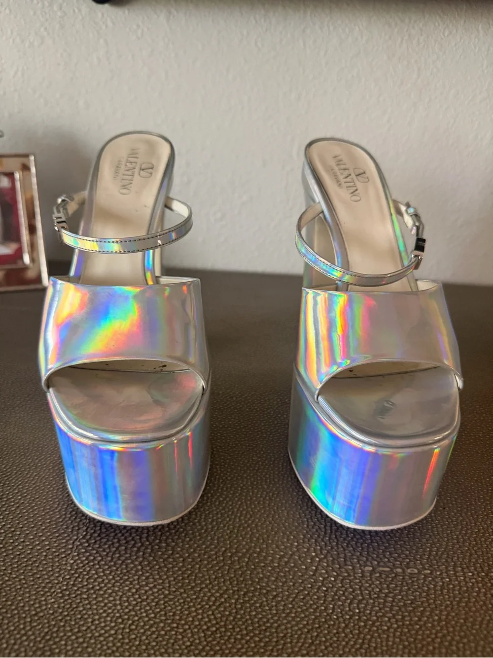 Holographic Platform High Heel Sandals - Silver